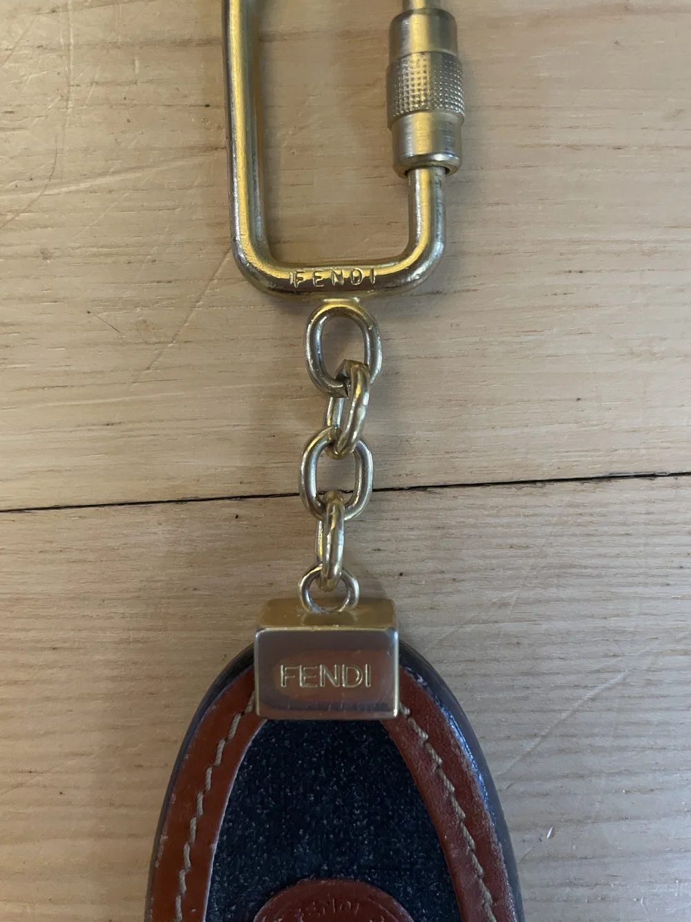 Fendi Vintage Leather Keychain Bag Charm Black Brown Gold Tone